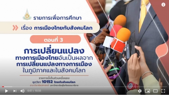 10152 โมดูล  6 ตอนที่ 3 การเปลี่ยนแปลงทางการเมืองไทยอันเป็นผลจากการเปลี่ยนแปลงทางการเมือง