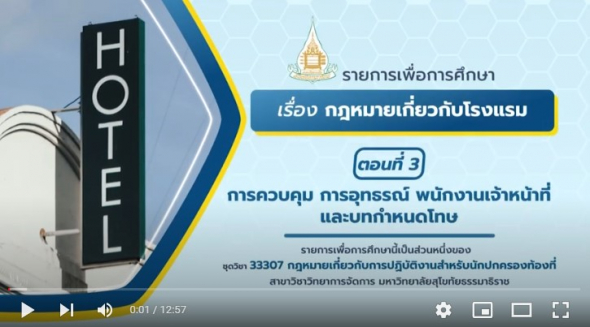 33307 หน่วยที่ 8 เรื่อง กฎหมายเกี่ยวกับโรงแรม ตอนที่ 3 การควบคุม การอุทธรณ์