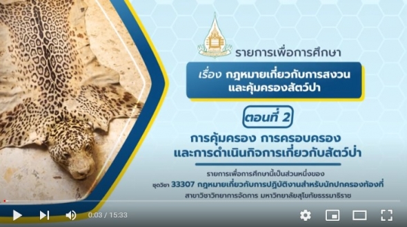33307 หน่วยที่ 12 เรื่อง กฎหมายเกี่ยวกับการสงวนและคุ้มครองสัตว์ป่า  ตอนที่ 2