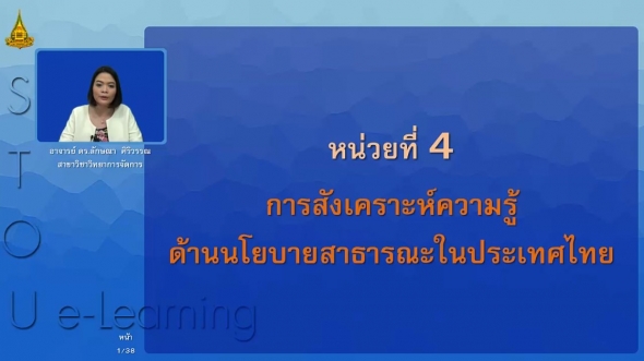 33905 หน่วยที่ 4 การสังเคราะห์ความรู้ด้านนโยบายสาธารณะในประเทศไทย