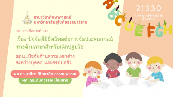 21330 รายการที่ 12 ตอนที่ 2 ปัจจัยด้านความแตกต่างระหว่างบุคคล และครอบครัว