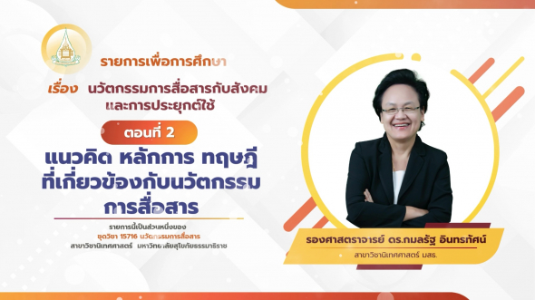 15716  รายการที่ 1 ตอนที่ 2 แนวคิด หลักการ ทฤษฎีที่เกี่ยวข้องกับนวัตกรรมการสื่อสาร