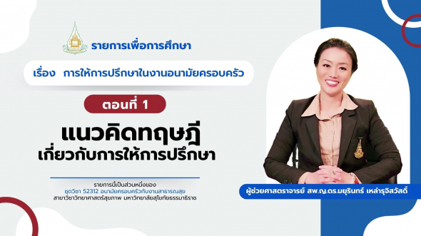 52312 รายการที่ 12 ตอนที่ 1 แนวคิดทฤษฎีเกี่ยวกับการให้การปรึกษา