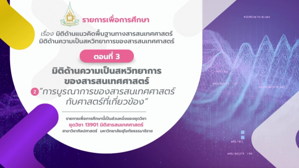 13901  รายการที่ 1 ตอนที่ 3 มิติด้านความเป็นสหวิทยาการของสารสนเทศศาสตร์