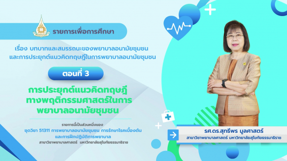 51311  รายการที่ 2 ตอนที่ 3 การประยุกต์แนวคิดทฤษฎีทางพฤติกรรมศาสตร์ ในการพยาบาลอนามัยชุมชน