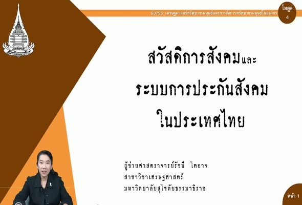60725 Module4 สวัสดิการสังคมและระบบประกันสังคมในประเทศไทย